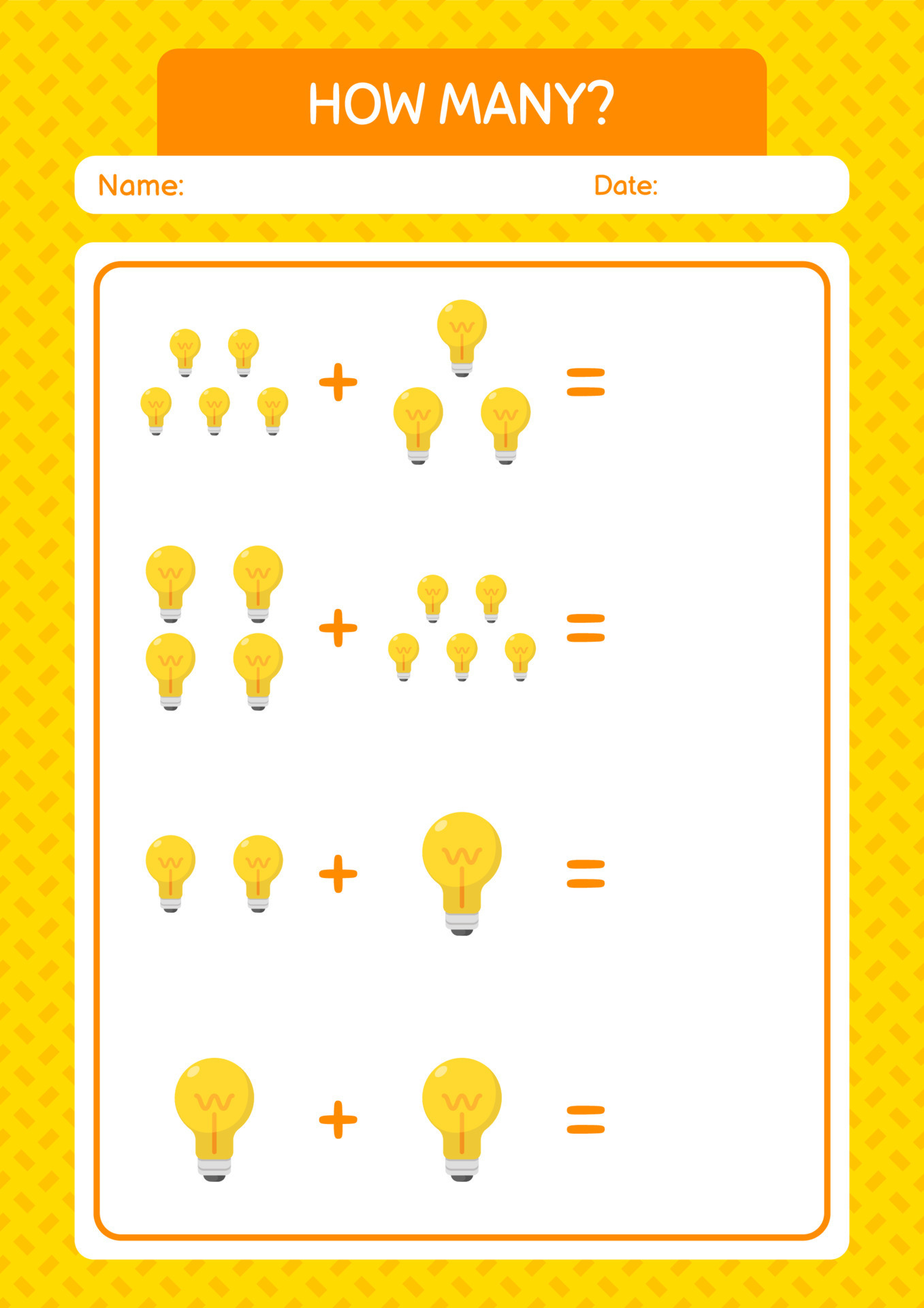 How many counting game with light bulb. worksheet for preschool kids