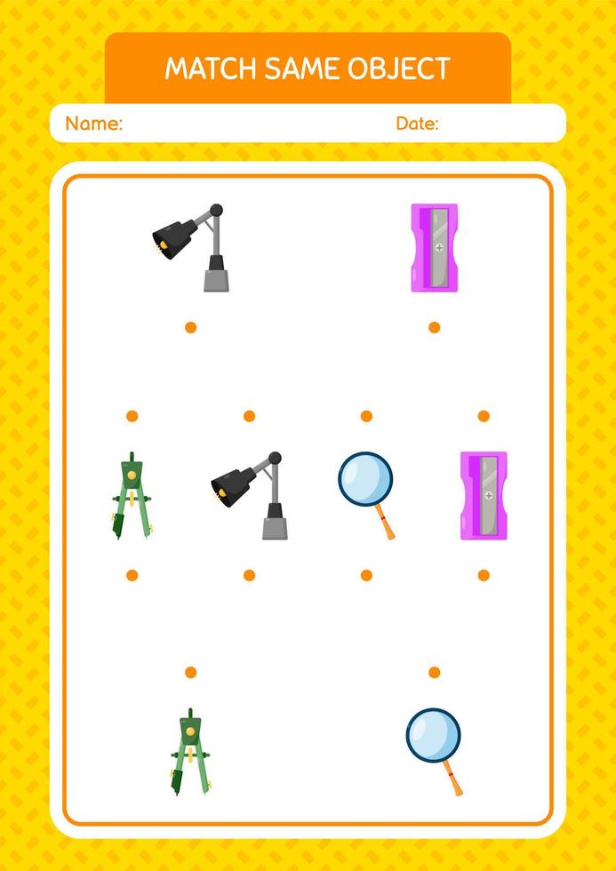 Match with same object game summer icon. worksheet for preschool kids, kids activity sheet vector