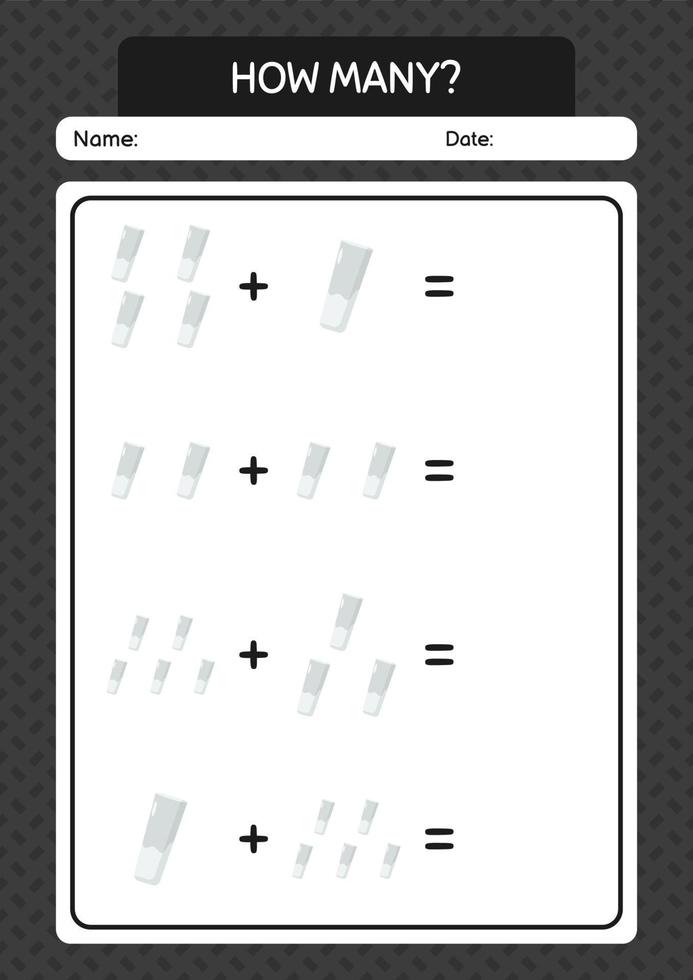 How many counting game with chalk. worksheet for preschool kids, kids activity sheet vector