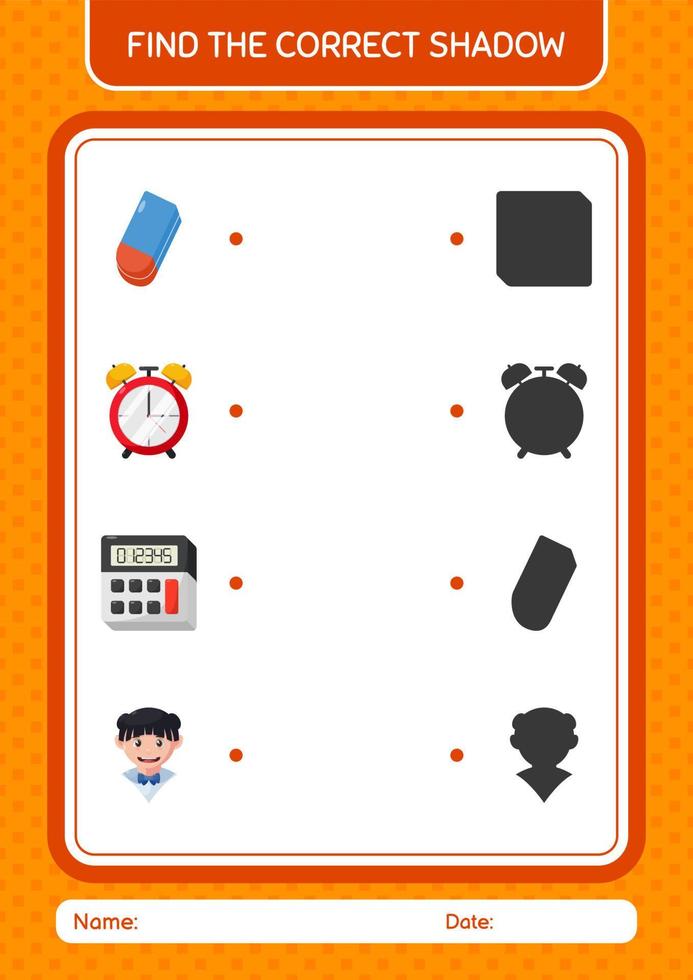 Find the correct shadows game with summer icon. worksheet for preschool kids, kids activity sheet vector