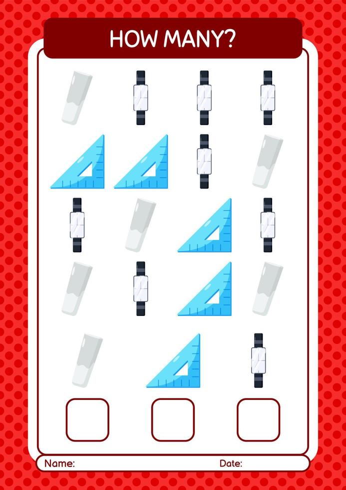 How many counting game with summer icon. worksheet for preschool kids, kids activity sheet vector