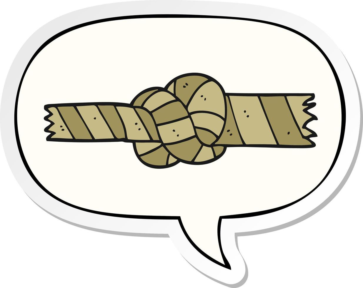 cartoon knotted rope and speech bubble sticker vector