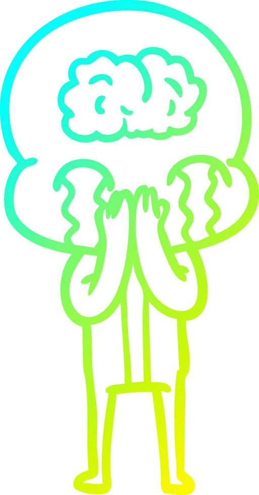 cold gradient line drawing cartoon big brain alien crying vector