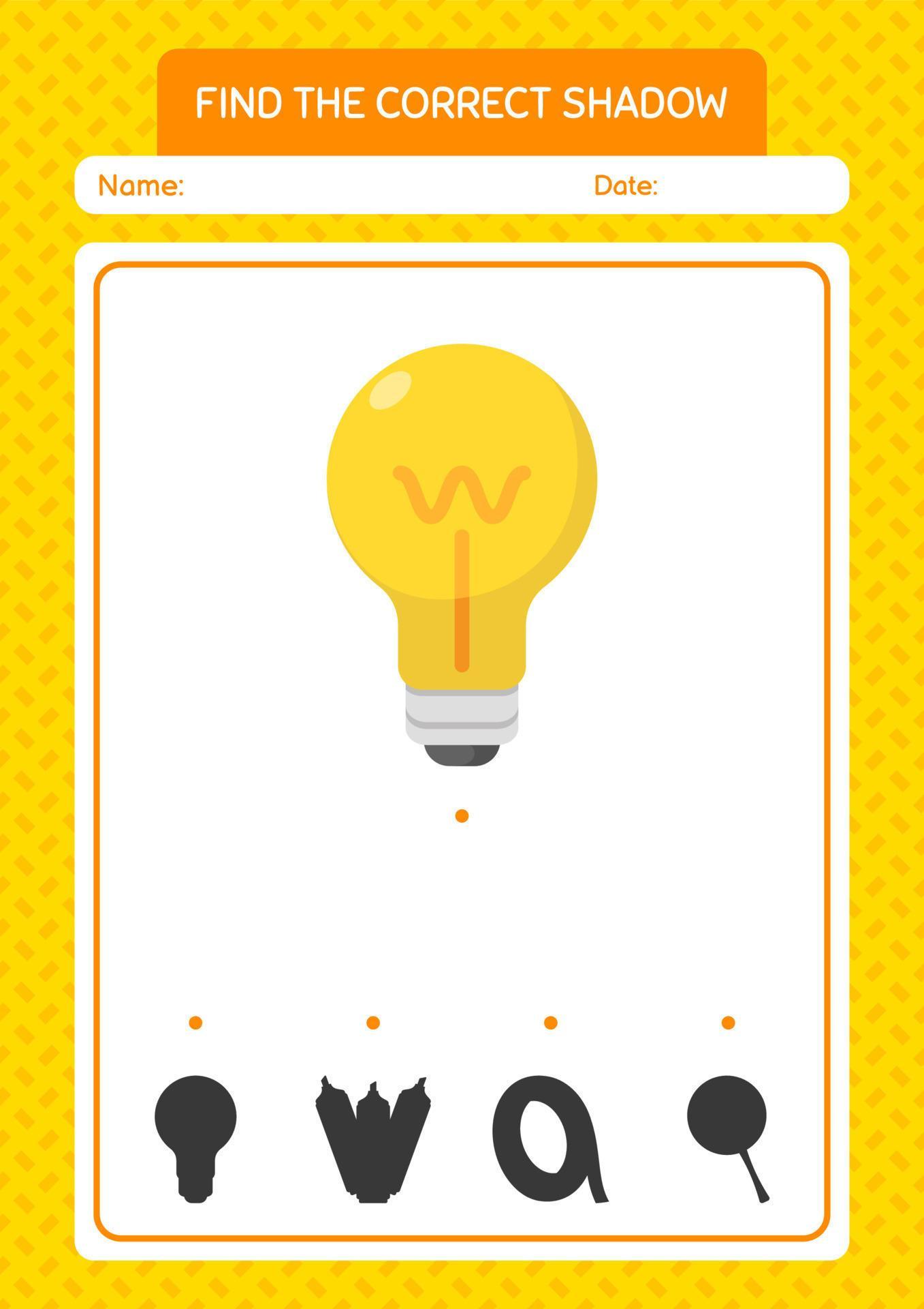 Find the correct shadows game with light bulb. worksheet for preschool