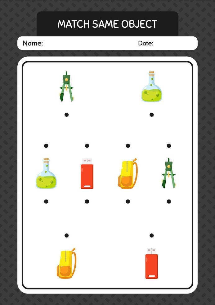 Match with same object game summer icon. worksheet for preschool kids, kids activity sheet vector