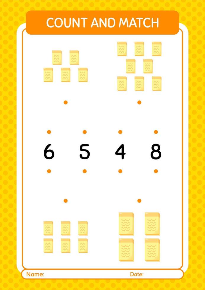 Count and match game with note. worksheet for preschool kids, kids activity sheet vector
