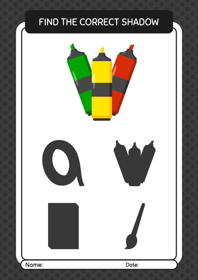 Find the correct shadows game with marker pen. worksheet for preschool kids, kids activity sheet vector