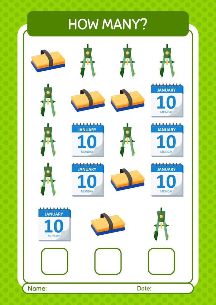 How many counting game with summer icon. worksheet for preschool kids, kids activity sheet vector