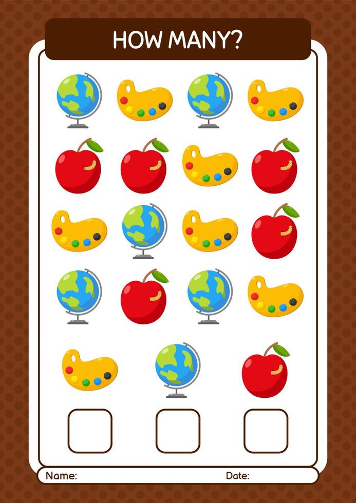 How many counting game with summer icon. worksheet for preschool kids, kids activity sheet vector