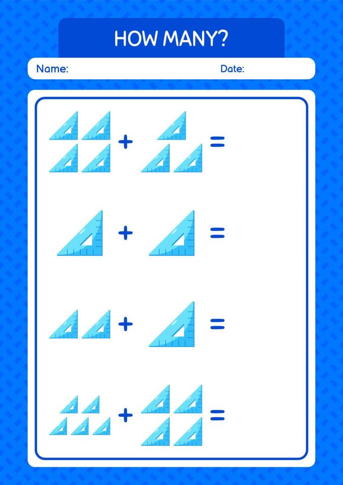 How many counting game with triangle ruler. worksheet for preschool kids, kids activity sheet vector