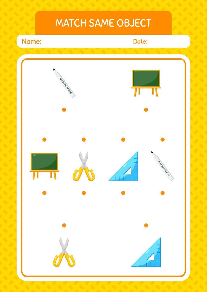 Match with same object game summer icon. worksheet for preschool kids, kids activity sheet vector