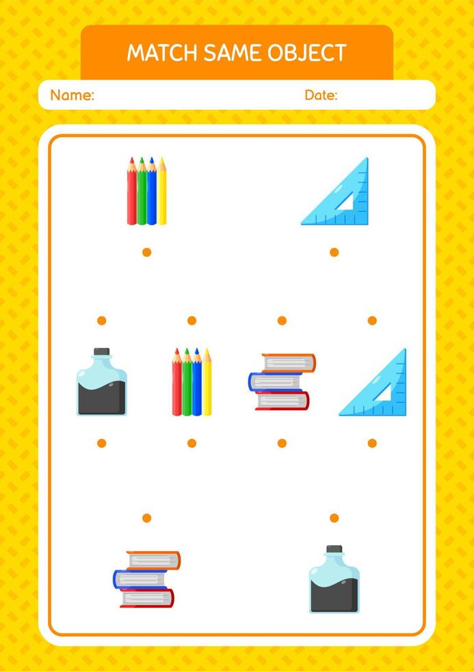 Match with same object game summer icon. worksheet for preschool kids, kids activity sheet vector