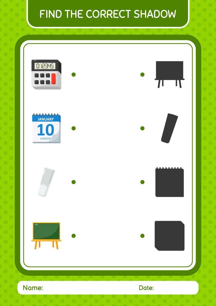 Find the correct shadows game with summer icon. worksheet for preschool kids, kids activity sheet vector