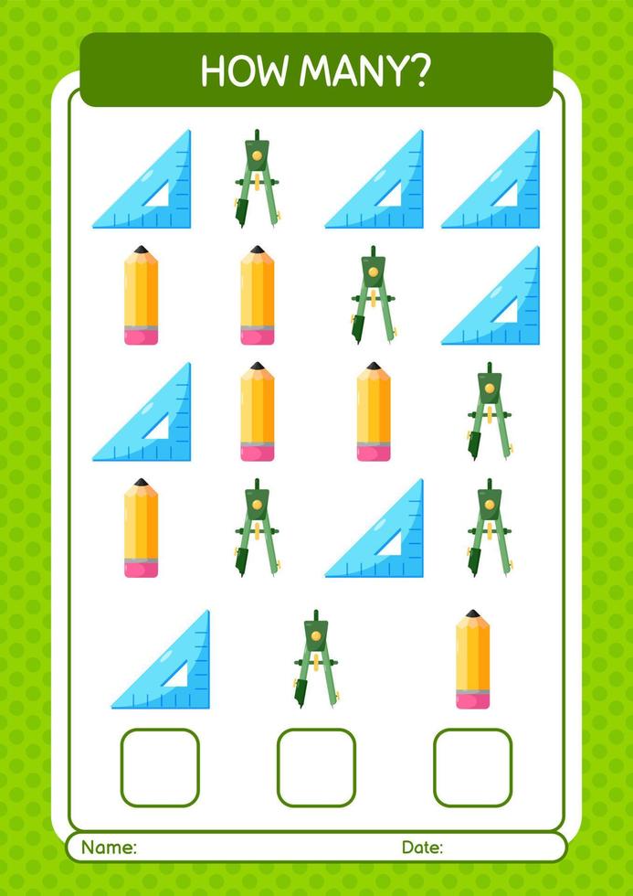 How many counting game with summer icon. worksheet for preschool kids, kids activity sheet vector