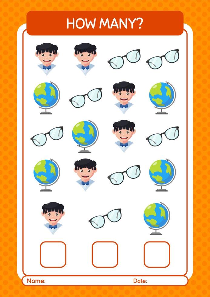 How many counting game with summer icon. worksheet for preschool kids, kids activity sheet vector