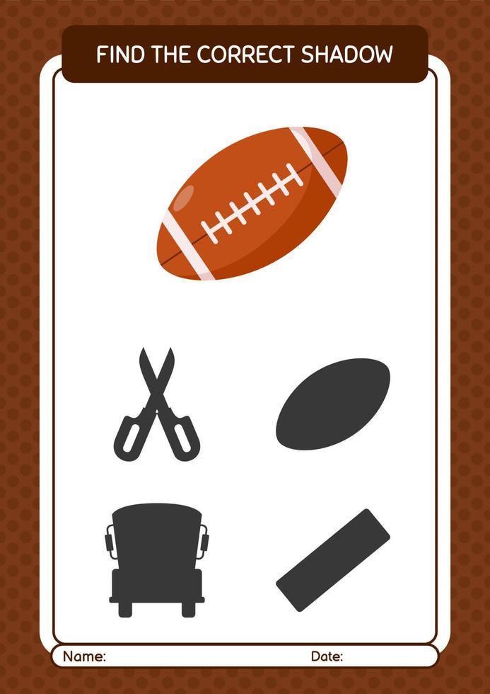 Find the correct shadows game with rugbyball. worksheet for preschool kids, kids activity sheet vector