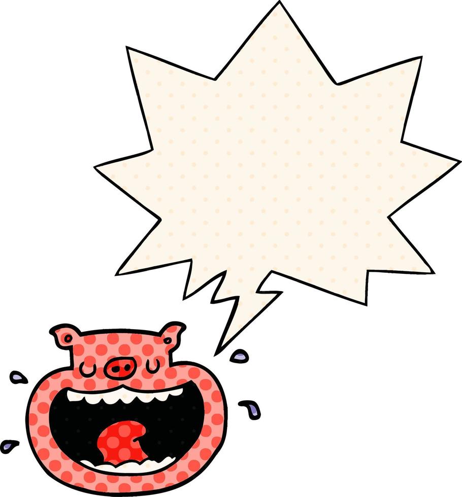 cartoon obnoxious pig and speech bubble in comic book style vector