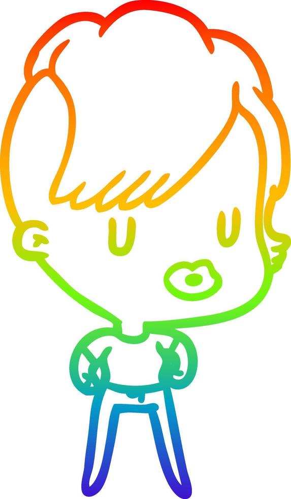 rainbow gradient line drawing girl with punk hipster haircut vector