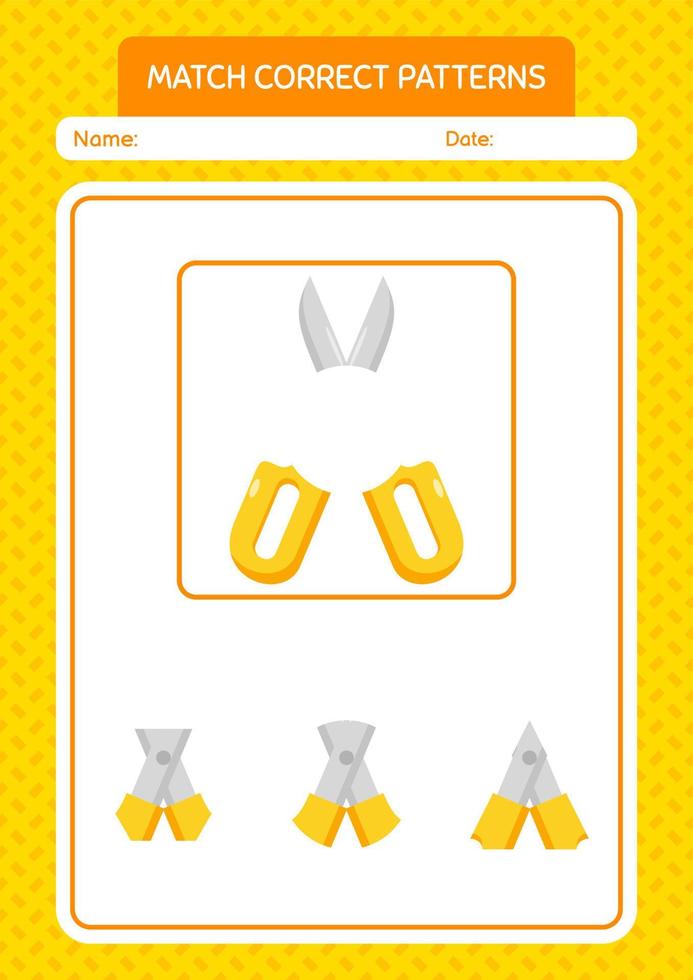 Match pattern game with scissors. worksheet for preschool kids, kids activity sheet vector