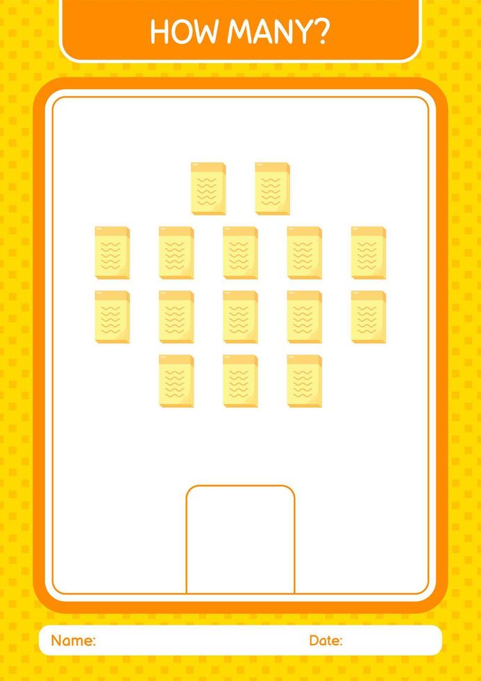 How many counting game with note. worksheet for preschool kids, kids activity sheet vector