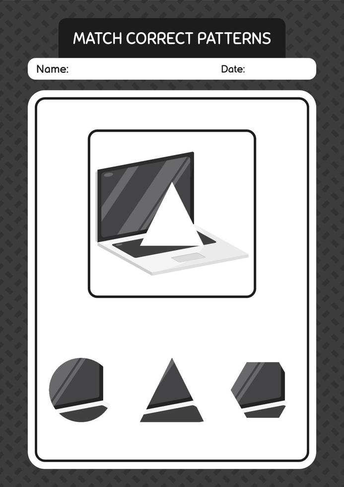 Match pattern game with laptop. worksheet for preschool kids, kids activity sheet vector