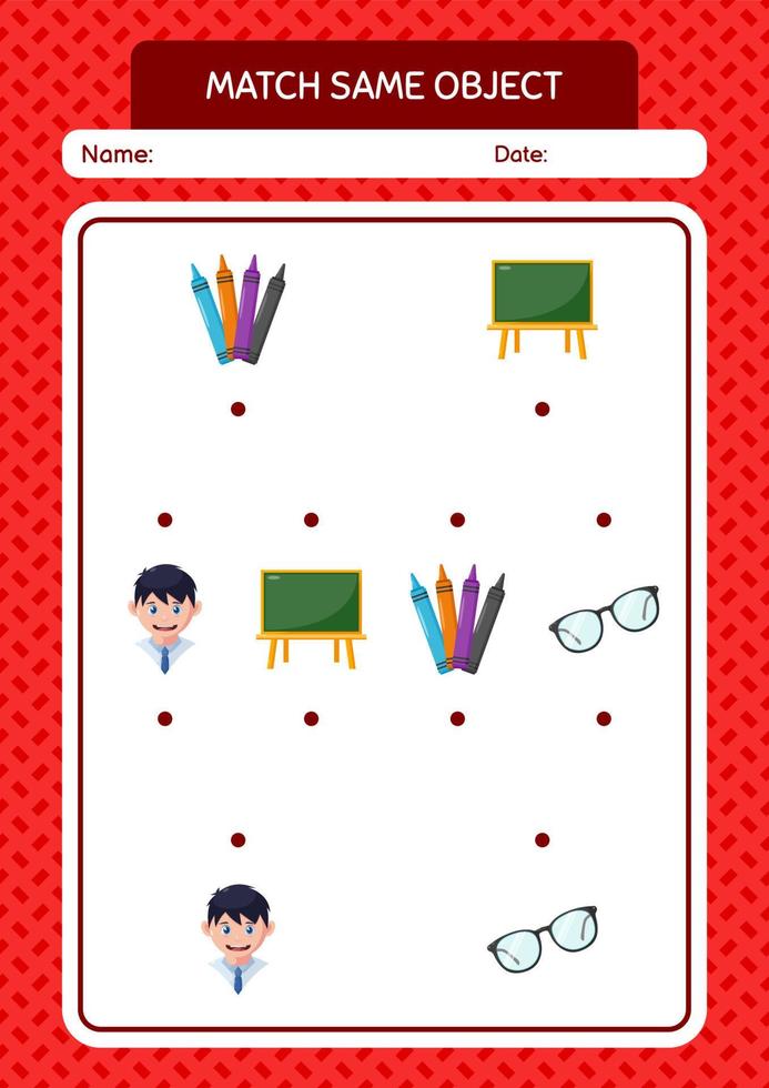 Match with same object game summer icon. worksheet for preschool kids, kids activity sheet vector