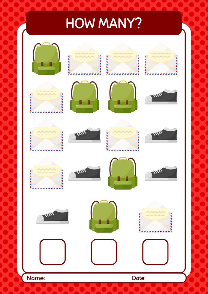 How many counting game with summer icon. worksheet for preschool kids, kids activity sheet vector