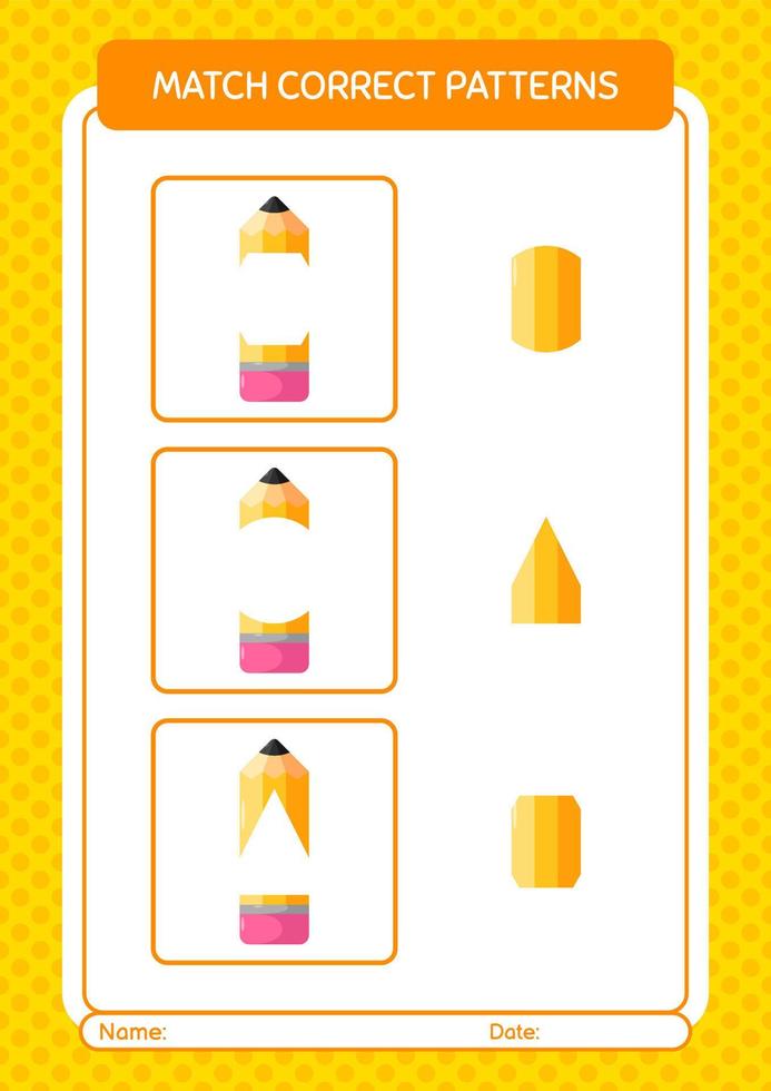 Match pattern game with pencil. worksheet for preschool kids, kids activity sheet vector