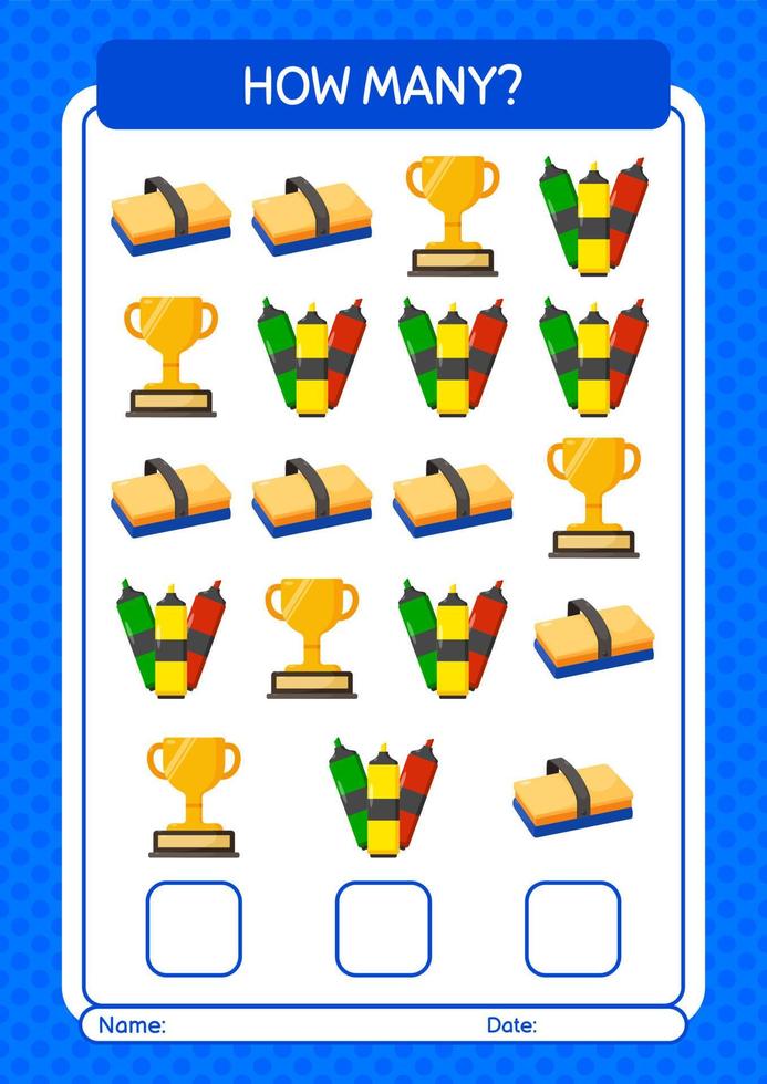 How many counting game with summer icon. worksheet for preschool kids, kids activity sheet vector