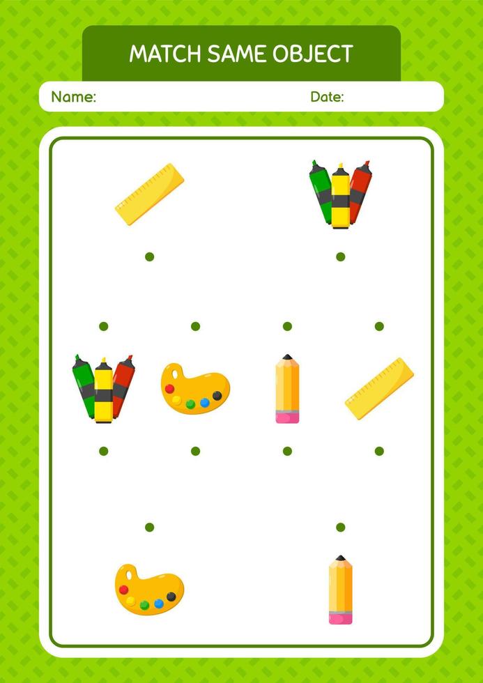 Match with same object game summer icon. worksheet for preschool kids, kids activity sheet vector