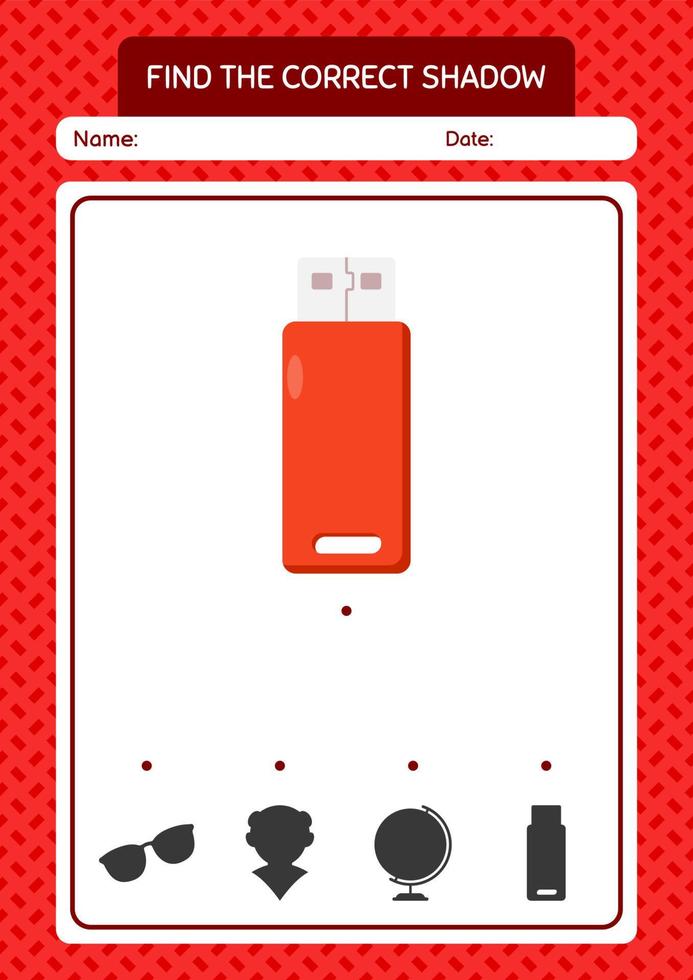Find the correct shadows game with flashdisk. worksheet for preschool kids, kids activity sheet vector