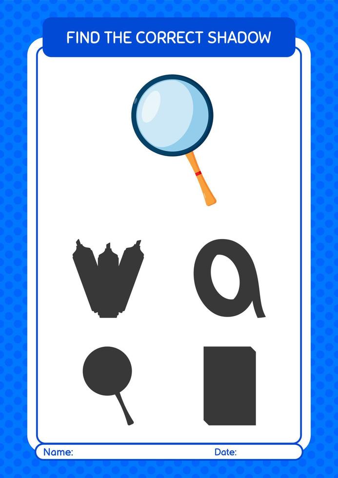 Find the correct shadows game with magnifying glass. worksheet for preschool kids, kids activity sheet vector