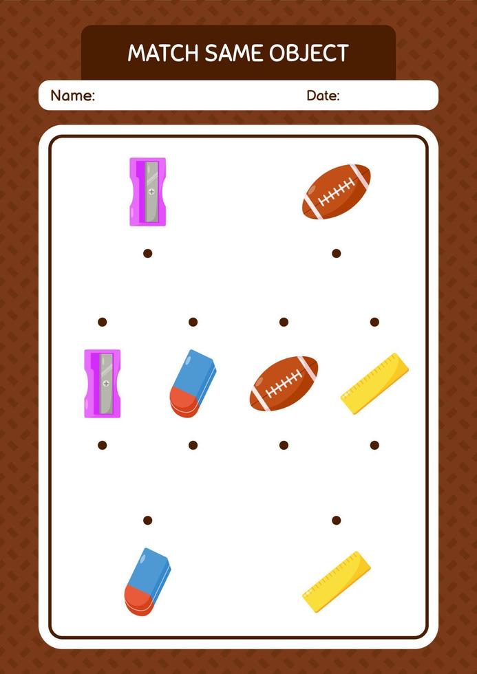 Match with same object game summer icon. worksheet for preschool kids, kids activity sheet vector