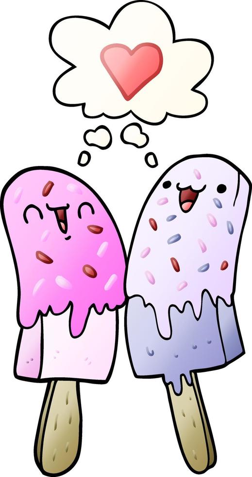 cartoon ice lolly in love and thought bubble in smooth gradient style vector