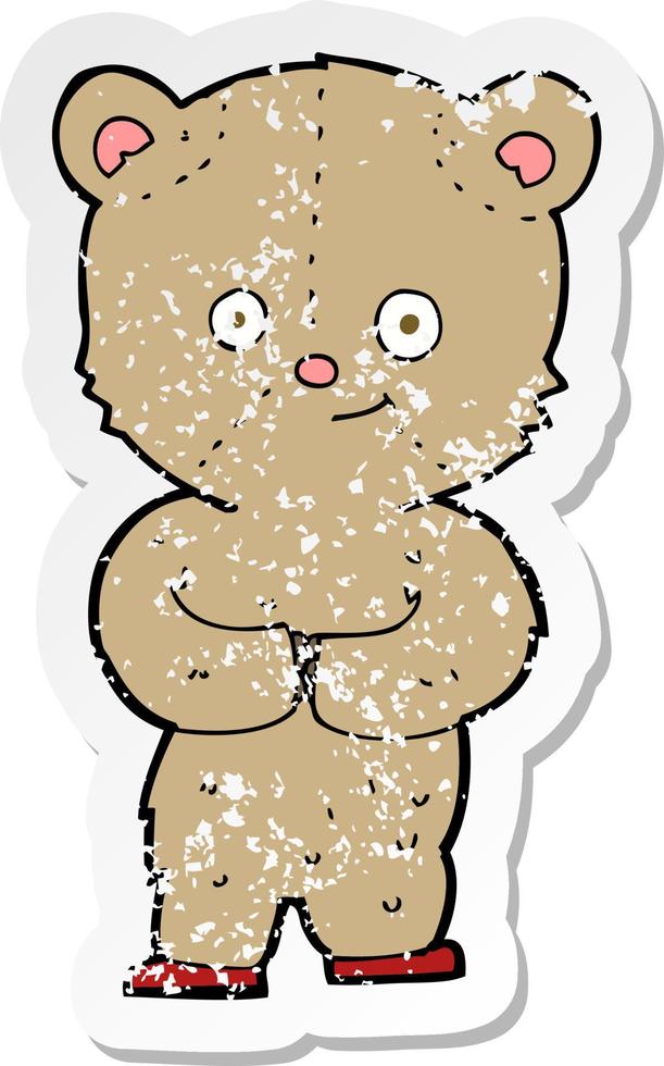 retro distressed sticker of a cartoon teddy bear vector