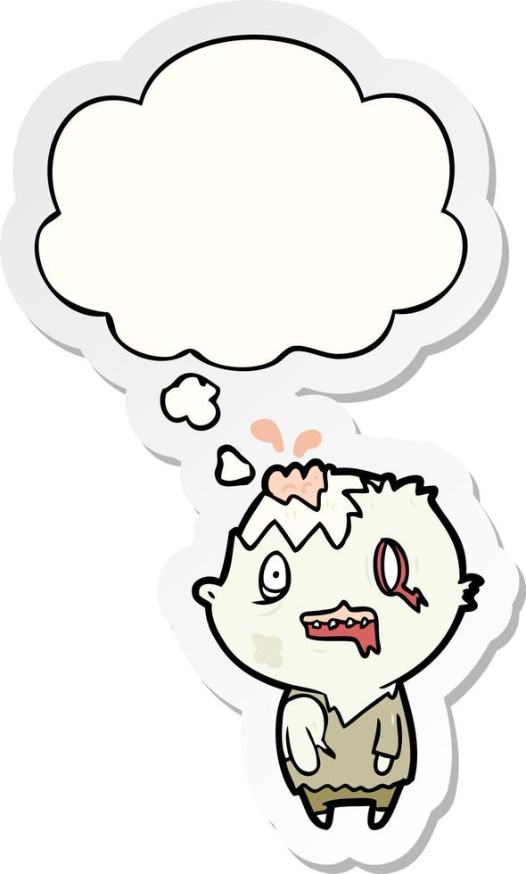 cartoon zombie and thought bubble as a printed sticker vector