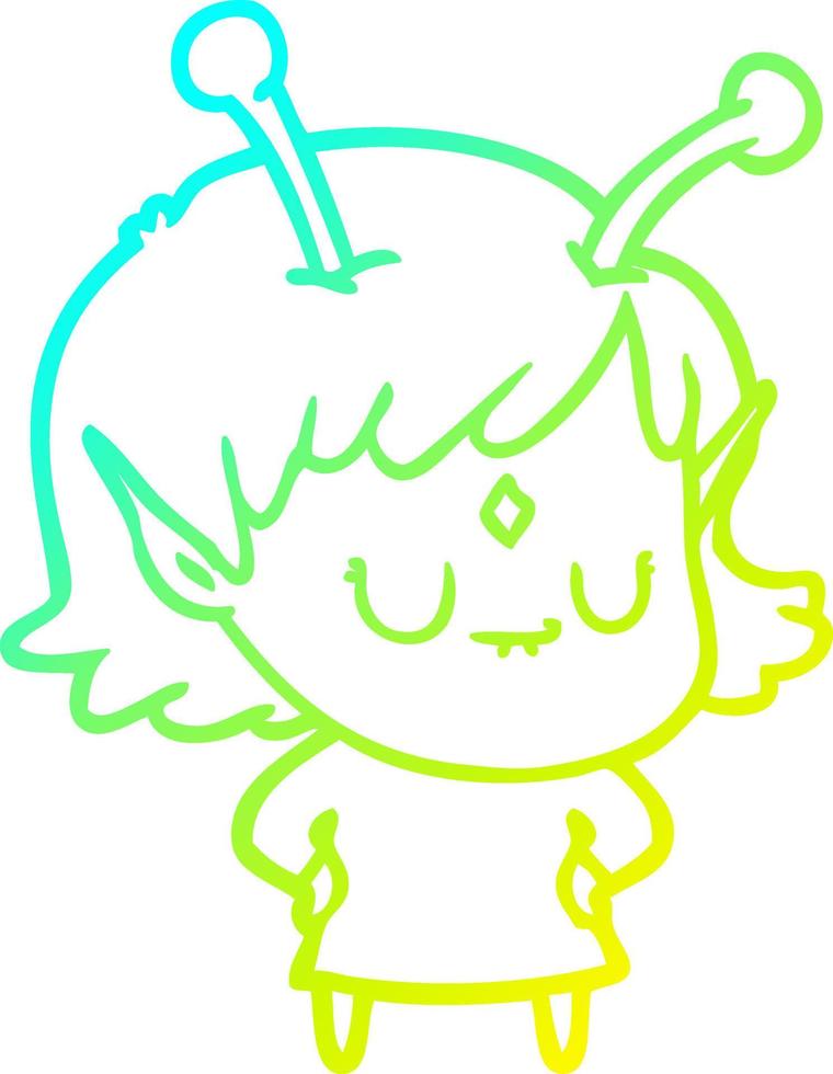 cold gradient line drawing cartoon alien girl vector