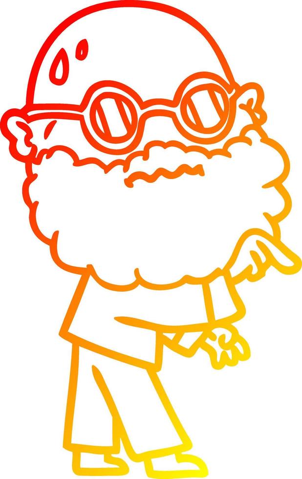 warm gradient line drawing cartoon worried man with beard and spectacles pointing finger vector