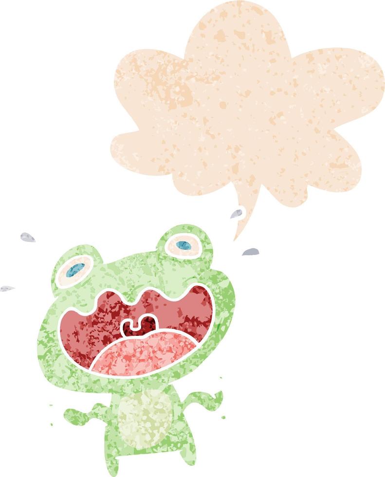 cartoon frog frightened and speech bubble in retro textured style vector