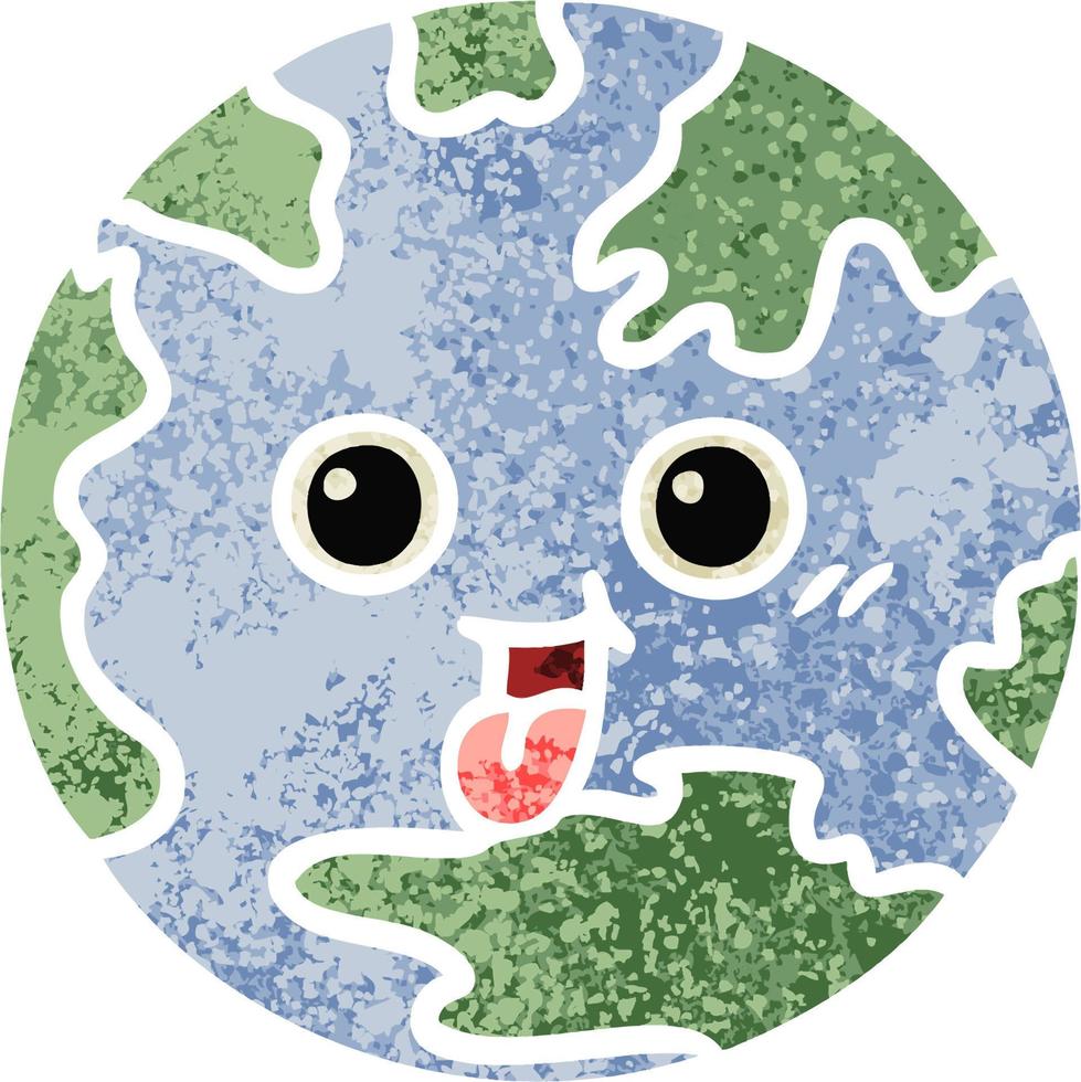 retro illustration style cartoon planet earth vector