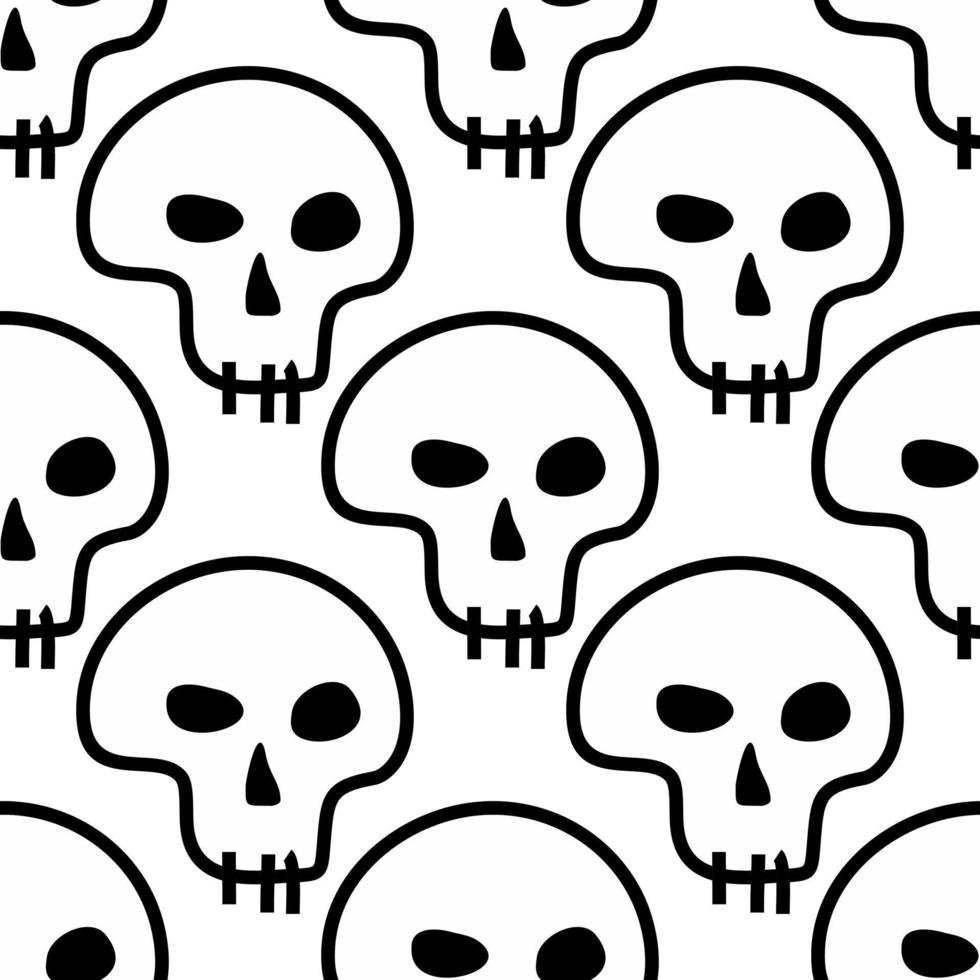 skull seamless pattern. halloween wallpaper black and white. vector illustration in flat style