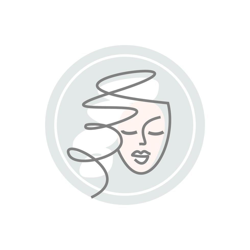 girl face logo round. beauty salon icon. women's hairdresser, hair care. haircut. beautiful lady face vector