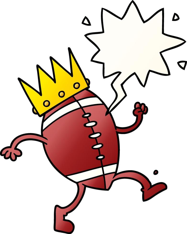 football and crown cartoon and speech bubble in smooth gradient style vector