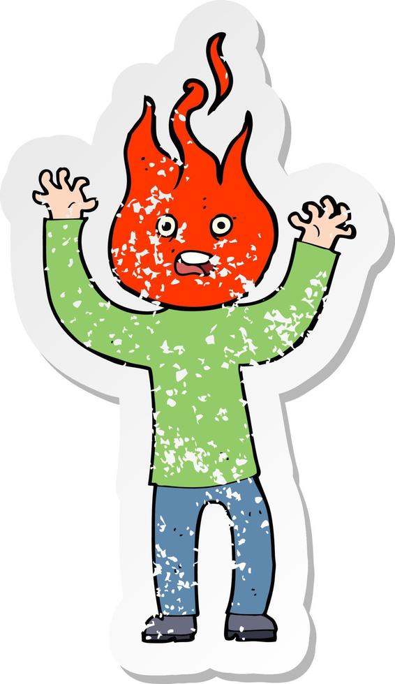 retro distressed sticker of a cartoon man with head on fire vector