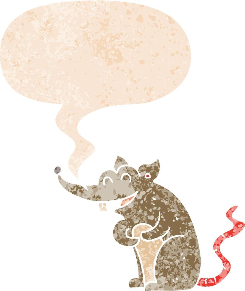 cartoon rat and speech bubble in retro textured style vector