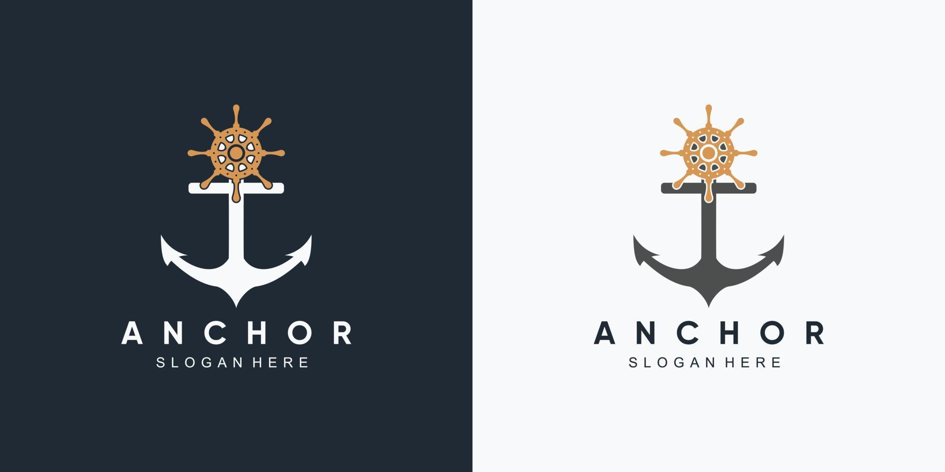 plantilla de diseño de logotipo de icono de rueda marina y barco de ancla con elemento creativo vector