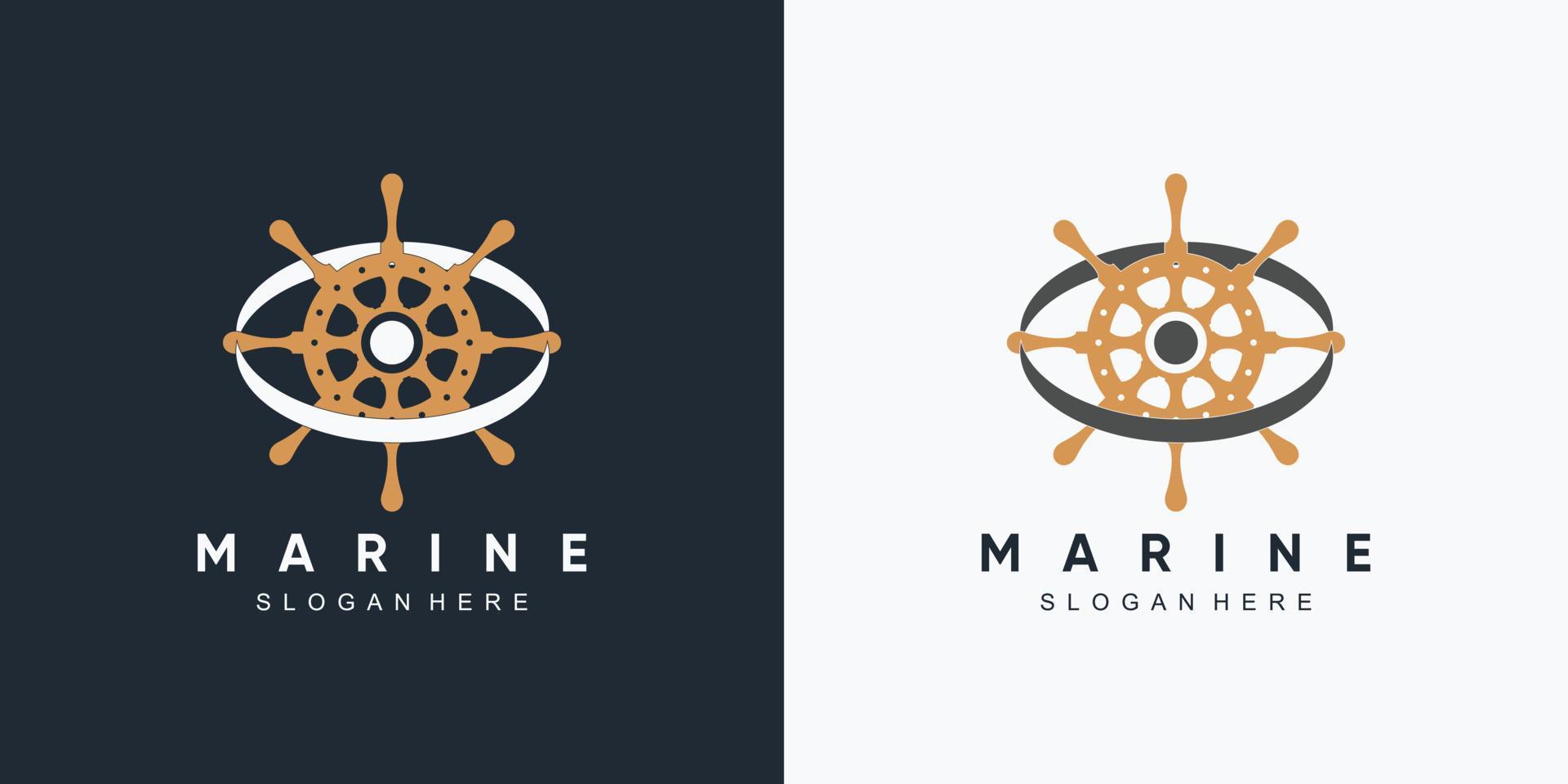 plantilla de diseño de logotipo de icono de rueda marina y barco de ancla con elemento creativo vector