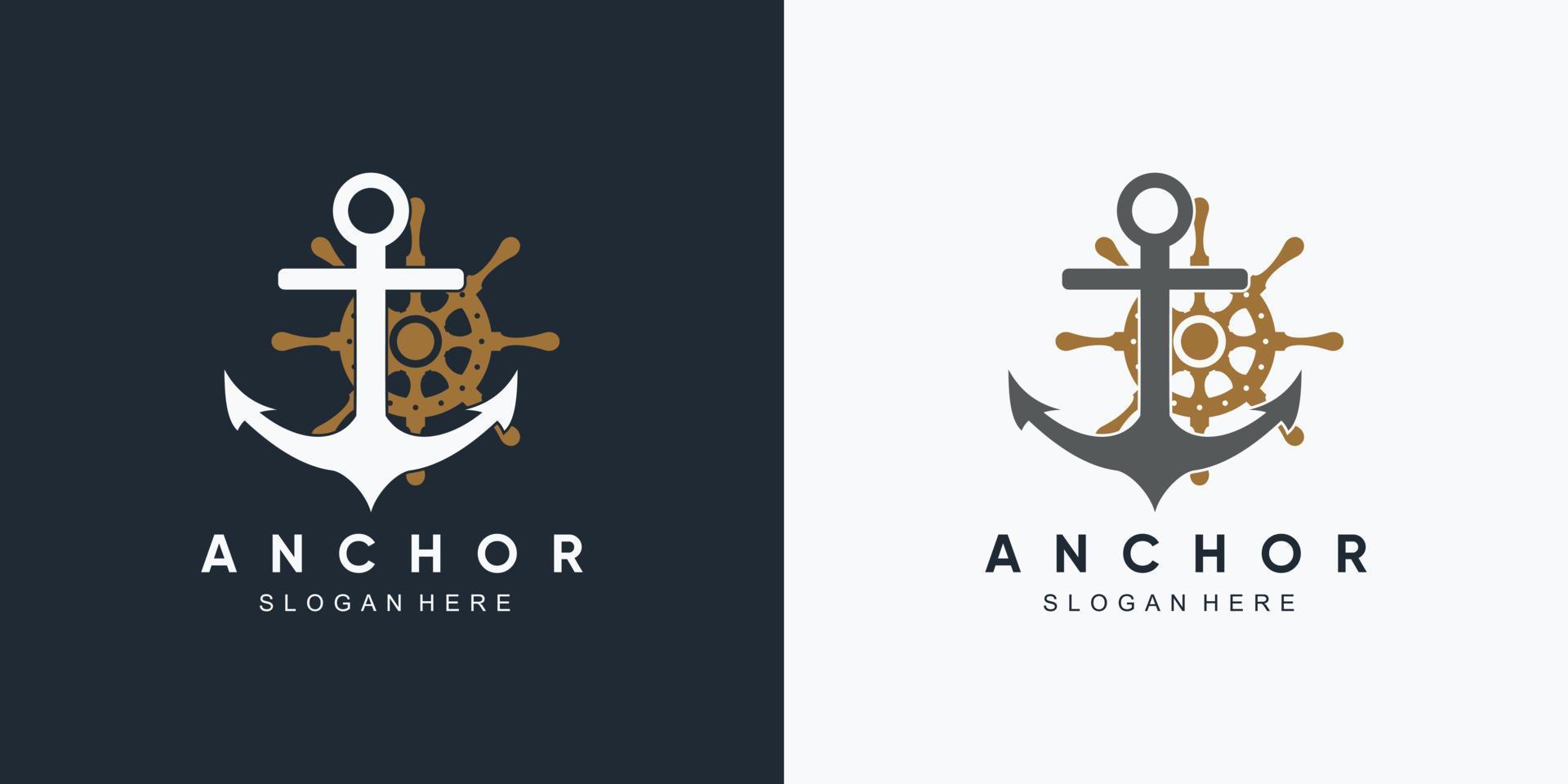 plantilla de diseño de logotipo de icono de rueda marina y barco de ancla con elemento creativo vector