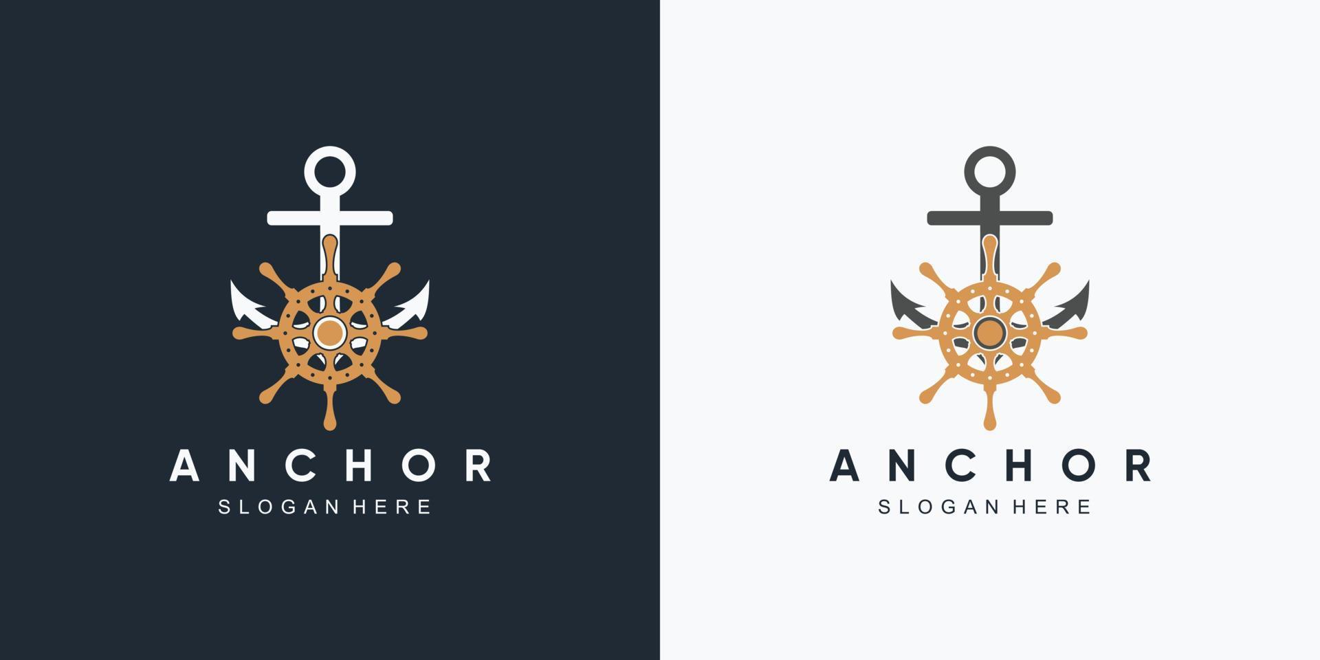 plantilla de diseño de logotipo de icono de rueda marina y barco de ancla con elemento creativo vector