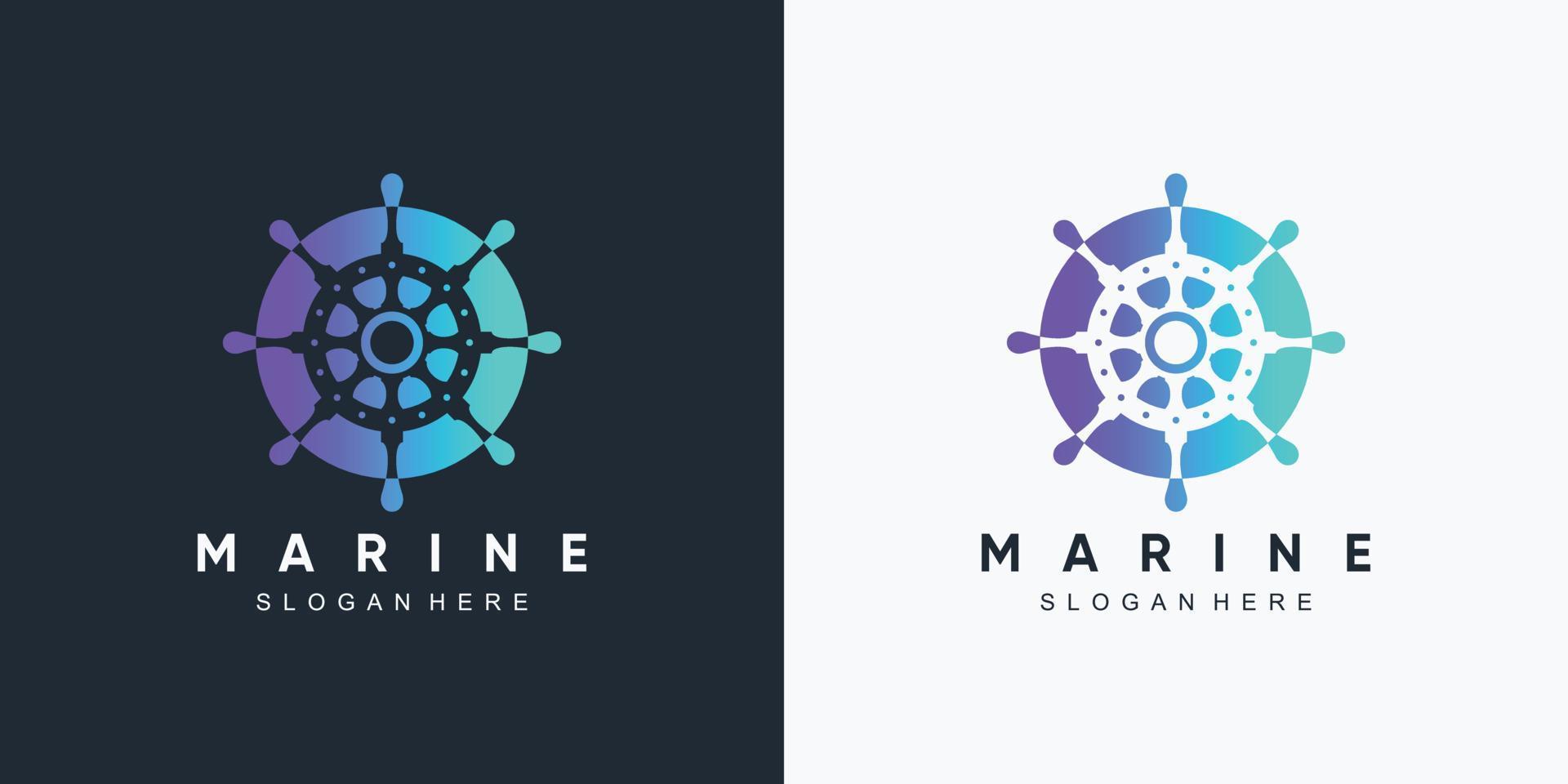 anchor marine and ship wheel icon logo design template with creative element vector